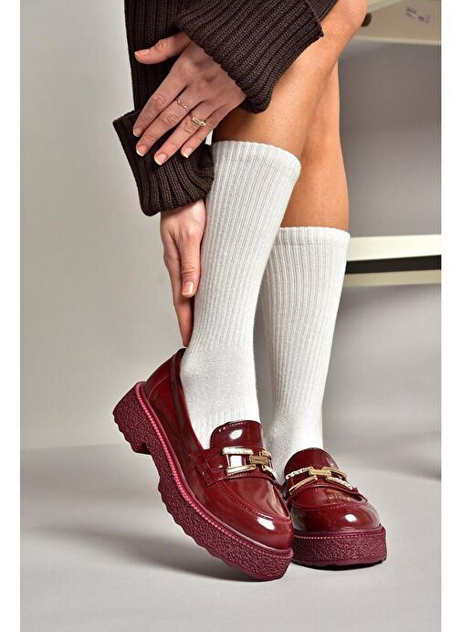 T996198408 Bordo Rugan Kalın Tabanlı Makosen Kadın Ayakkabı - Görsel 2