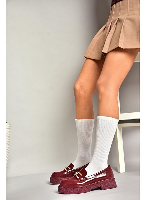 T996198408 Bordo Rugan Kalın Tabanlı Makosen Kadın Ayakkabı - Görsel 4