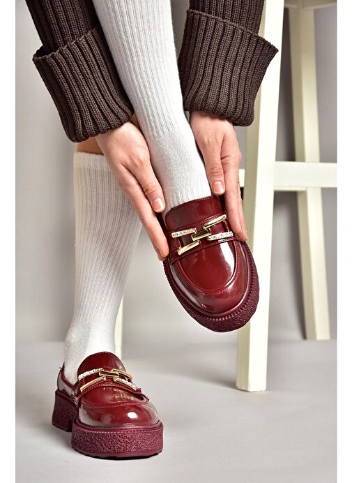 T996198408 Bordo Rugan Kalın Tabanlı Makosen Kadın Ayakkabı - Görsel 5