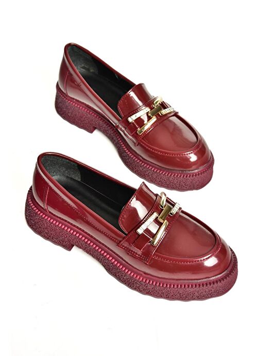 T996198408 Bordo Rugan Kalın Tabanlı Makosen Kadın Ayakkabı - Görsel 6