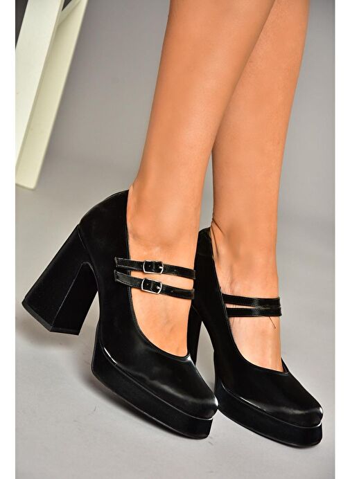 Fox Shoes Siyah Kadın Rugan Topuklu Ayakkabı 13236 - Görsel 3