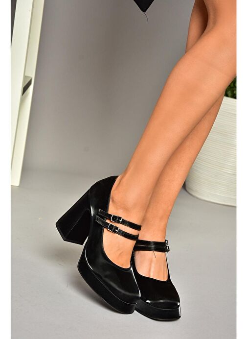 Fox Shoes Siyah Kadın Rugan Topuklu Ayakkabı 13236 - Görsel 5