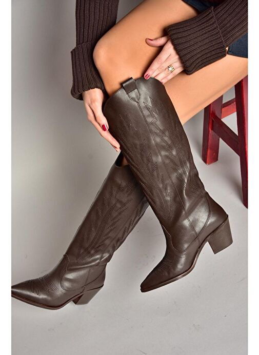 T267765209 Kahverengi Kovboy Model Kadın Çizme - Görsel 2