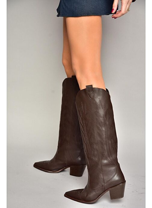 T267765209 Kahverengi Kovboy Model Kadın Çizme - Görsel 3