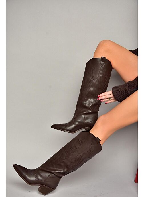 T267765209 Kahverengi Kovboy Model Kadın Çizme - Görsel 4