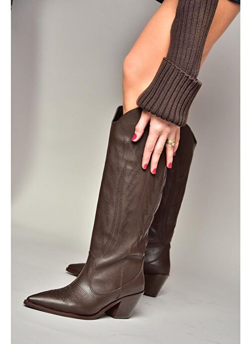 T267765209 Kahverengi Kovboy Model Kadın Çizme - Görsel 5