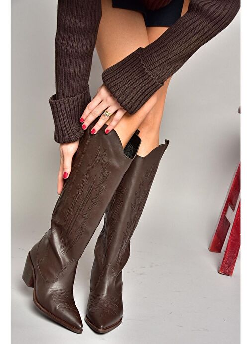 T267765209 Kahverengi Kovboy Model Kadın Çizme - Görsel 6