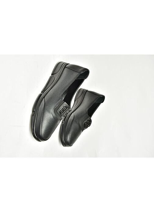 T555081303 Siyah Hakiki Deri Comfort Ortopedik Taban Kadın Ayakkabı - Görsel 4