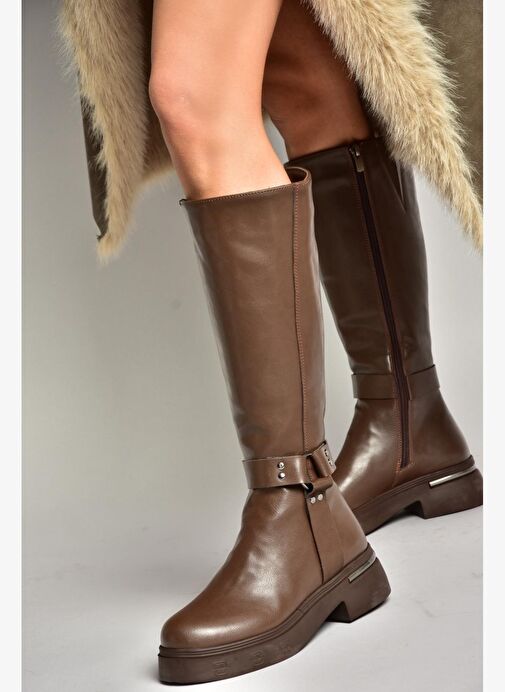 T996663009 Kahverengi Alçak Topuklu Kadın Çizme - Görsel 2