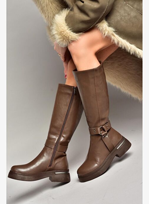 T996663009 Kahverengi Alçak Topuklu Kadın Çizme - Görsel 6