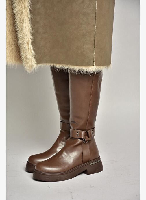 T996663009 Kahverengi Alçak Topuklu Kadın Çizme - Görsel 3