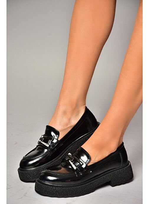 T996198408 Siyah Rugan Kalın Tabanlı Makosen Kadın Ayakkabı - Görsel 3