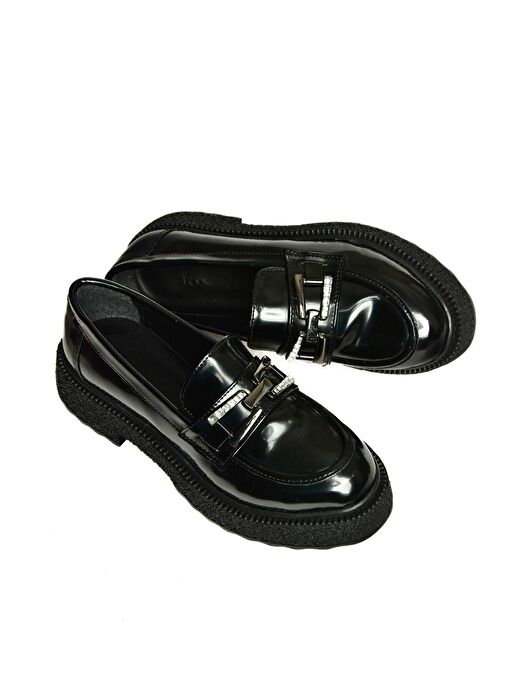 T996198408 Siyah Rugan Kalın Tabanlı Makosen Kadın Ayakkabı - Görsel 8