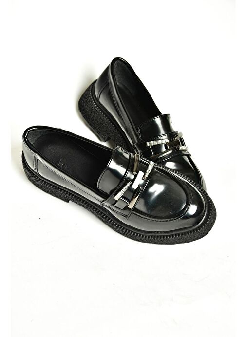 T996198408 Siyah Rugan Kalın Tabanlı Makosen Kadın Ayakkabı - Görsel 9