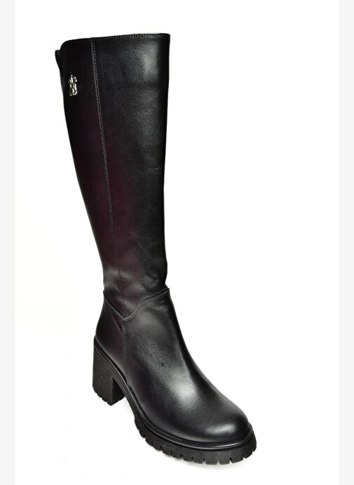 R654034003 Siyah Gerçek Deri Kalın Topuklu Kadın Çizme - Görsel 7