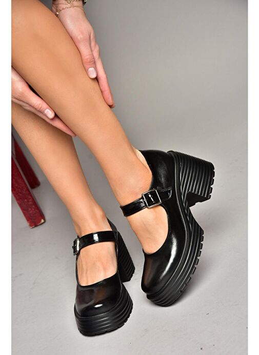 R996053008 Siyah Rugan Kalın Topuklu Kadın Ayakkabı - Görsel 2