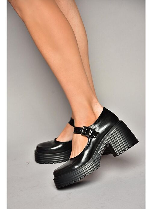 R996053008 Siyah Rugan Kalın Topuklu Kadın Ayakkabı - Görsel 7