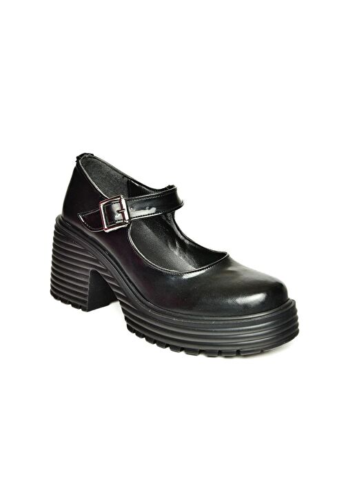 R996053008 Siyah Rugan Kalın Topuklu Kadın Ayakkabı - Görsel 8