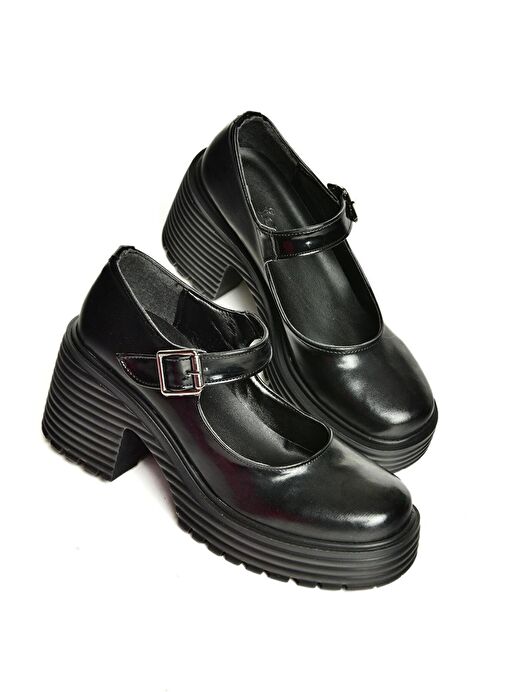 R996053008 Siyah Rugan Kalın Topuklu Kadın Ayakkabı - Görsel 9