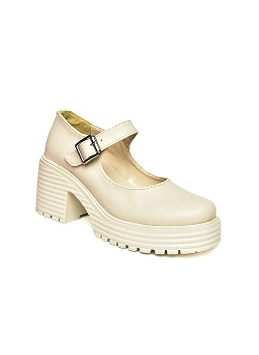 R996053009 Bej Kalın Topuklu Kadın Ayakkabı - Görsel 7