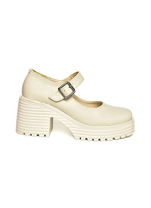 R996053009 Bej Kalın Topuklu Kadın Ayakkabı - Görsel 8