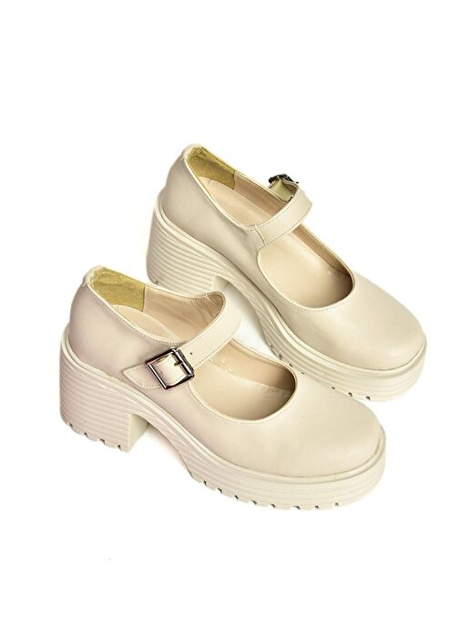 R996053009 Bej Kalın Topuklu Kadın Ayakkabı - Görsel 9