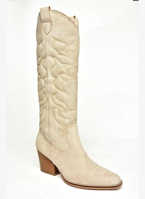 T296815002 Bej Süet Kovboy Model Kadın Çizme - Görsel 7