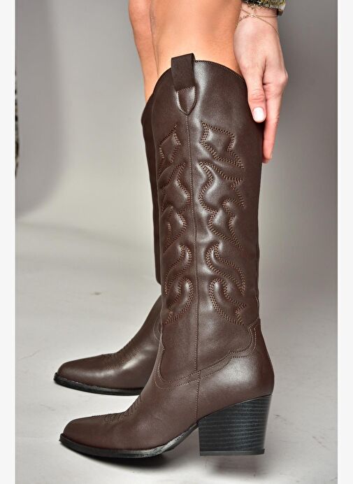 T296815009 Kahverengi Kovboy Model Kadın Çizme - Görsel 2