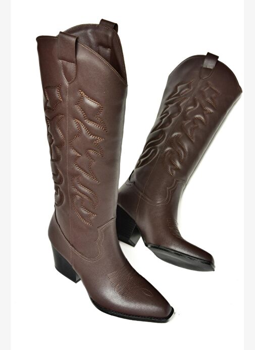 T296815009 Kahverengi Kovboy Model Kadın Çizme - Görsel 9