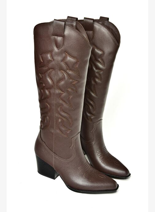 T296815009 Kahverengi Kovboy Model Kadın Çizme - Görsel 7