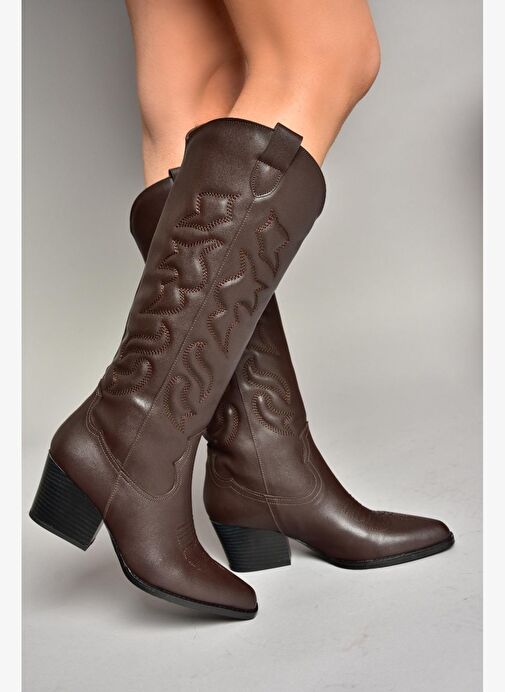 T296815009 Kahverengi Kovboy Model Kadın Çizme - Görsel 3