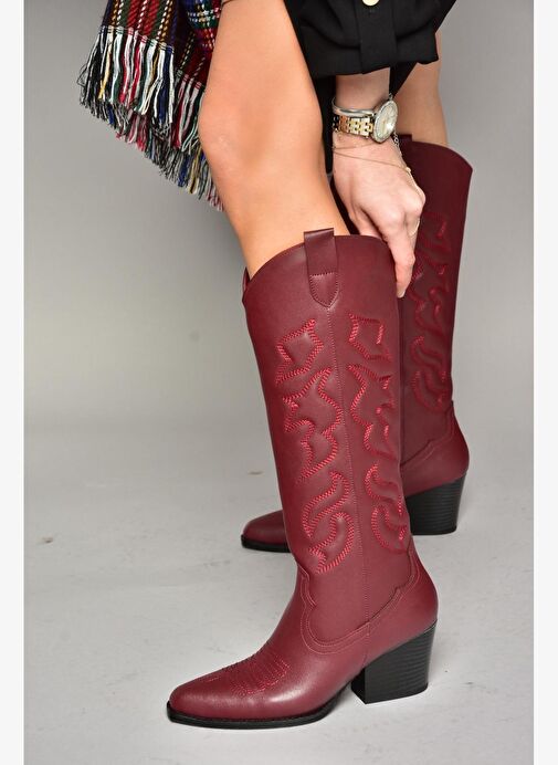 T296815009 Bordo Kovboy Model Kadın Çizme - Görsel 5