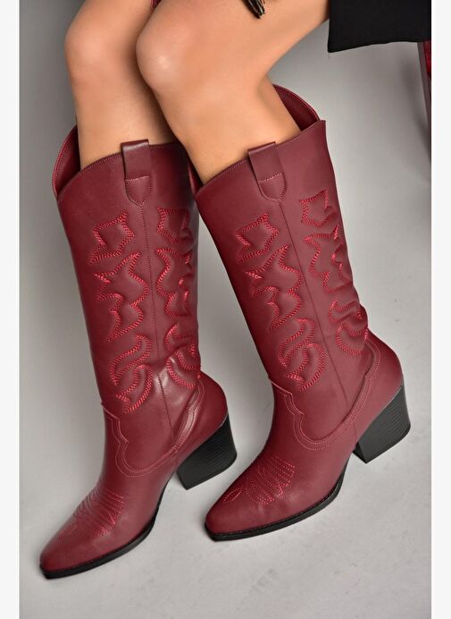 T296815009 Bordo Kovboy Model Kadın Çizme - Görsel 3