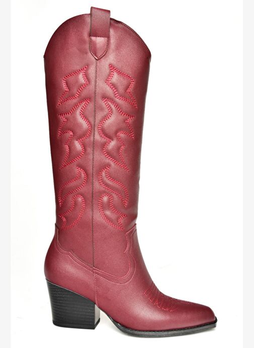 T296815009 Bordo Kovboy Model Kadın Çizme - Görsel 8