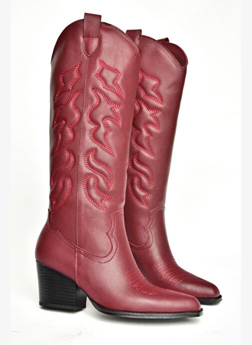 T296815009 Bordo Kovboy Model Kadın Çizme - Görsel 9