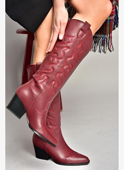 T296815009 Bordo Kovboy Model Kadın Çizme - Görsel 2