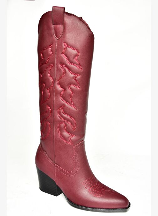 T296815009 Bordo Kovboy Model Kadın Çizme - Görsel 7