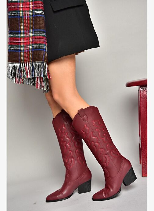T296815009 Bordo Kovboy Model Kadın Çizme - Görsel 6