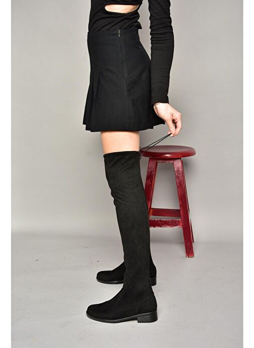 T726888802 Siyah Süet Streç Kadın Çizme - Görsel 2