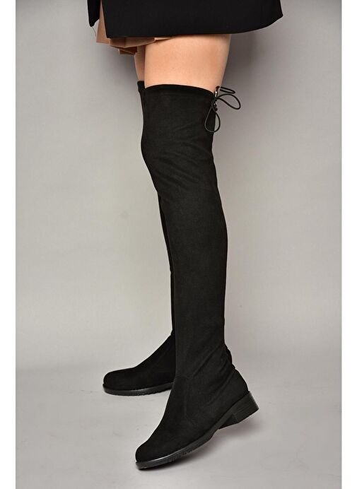 T726888802 Siyah Süet Streç Kadın Çizme - Görsel 3