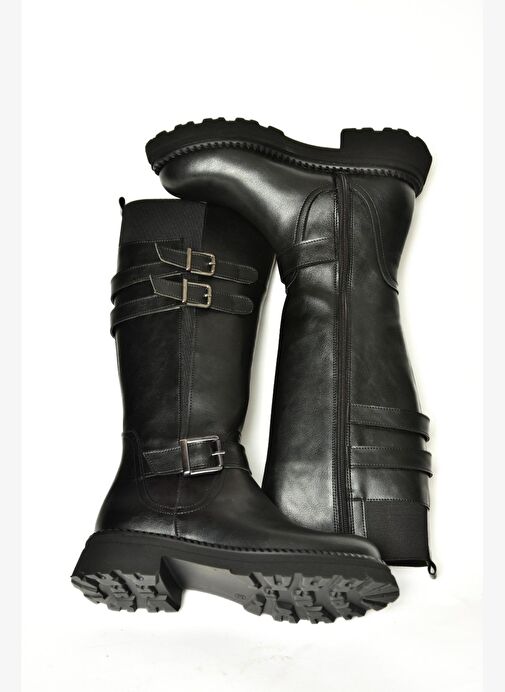 T820857509 Siyah Düz Tabanlı Kadın Çizme - Görsel 8