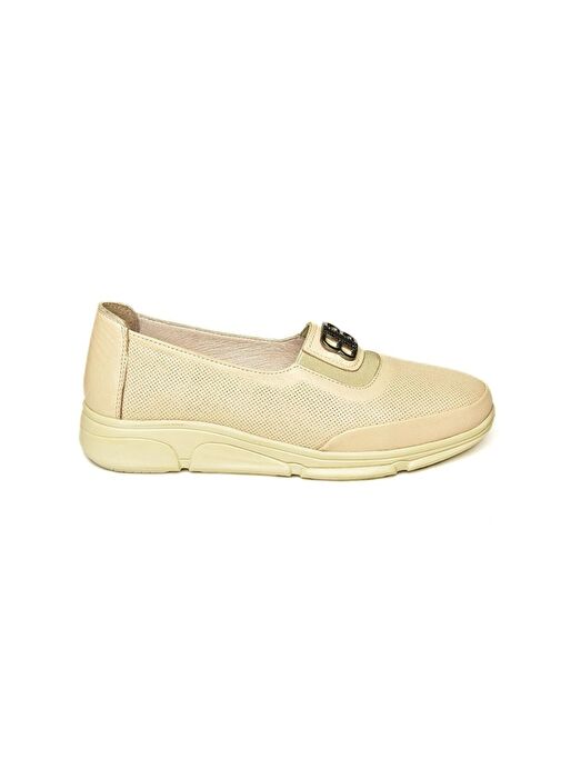 T555081303 Bej Hakiki Deri Comfort Ortopedik Taban Kadın Ayakkabı - Görsel 3