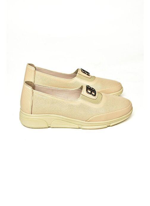 T555081303 Bej Hakiki Deri Comfort Ortopedik Taban Kadın Ayakkabı - Görsel 5