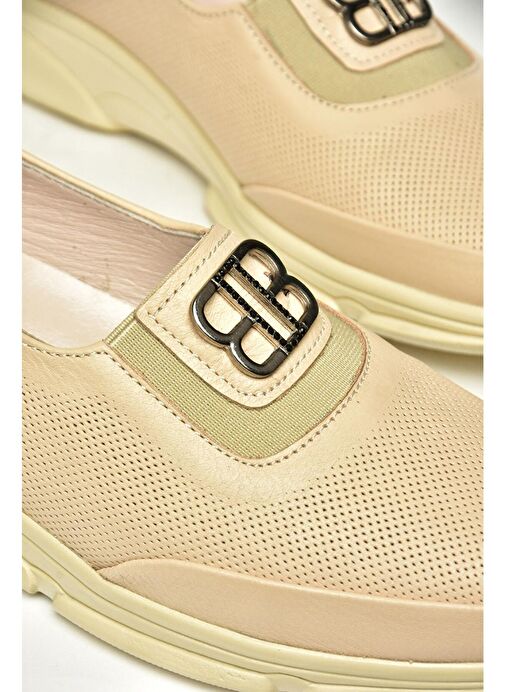 T555081303 Bej Hakiki Deri Comfort Ortopedik Taban Kadın Ayakkabı - Görsel 6