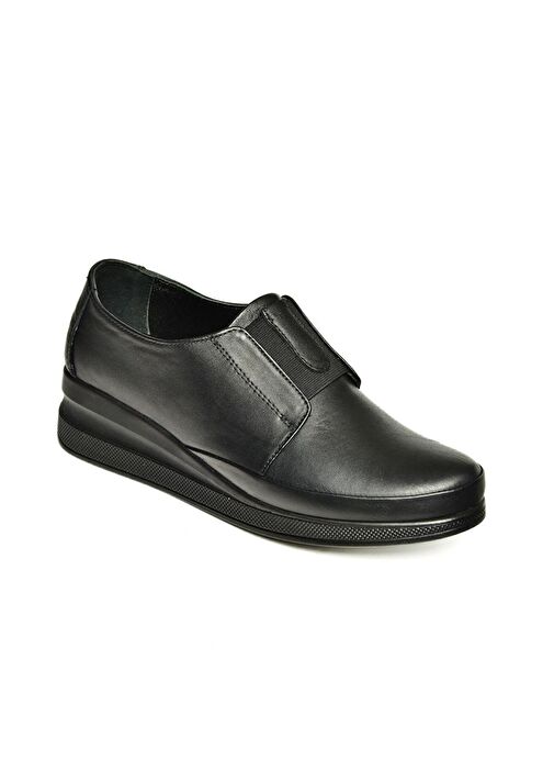 U555301103 Siyah Hakiki Deri Comfort Ortopedik Taban Kadın Ayakkabı - Görsel 7