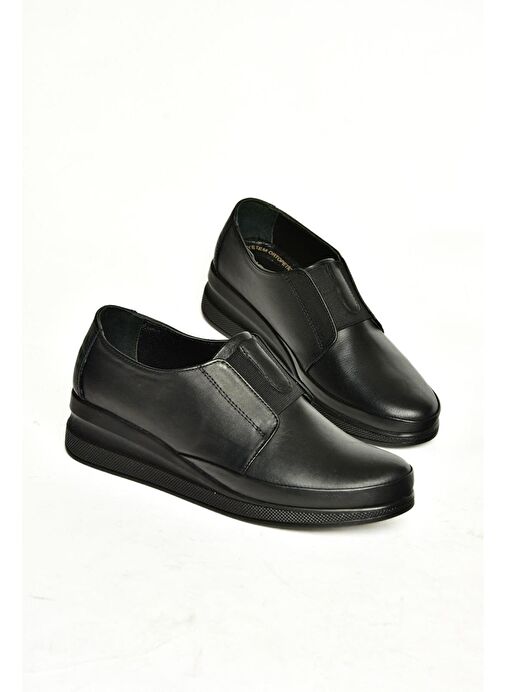 U555301103 Siyah Hakiki Deri Comfort Ortopedik Taban Kadın Ayakkabı - Görsel 8