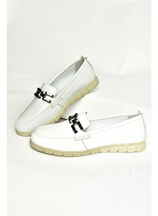 P555081103 Beyaz Hakiki Deri Günlük Kadın Ayakkabı - Görsel 4