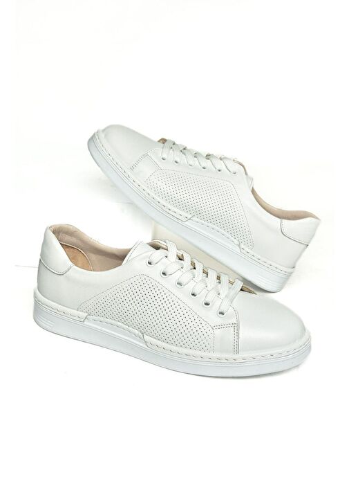 U555025203 Beyaz Hakiki Deri Kadın Spor Ayakkabı Sneakers - Görsel 9
