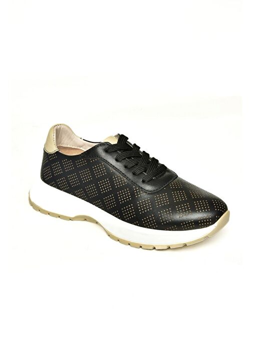 U555025603 Siyah Hakiki Deri Kadın Spor Ayakkabı Sneakers - Görsel 3