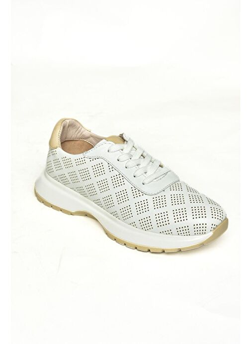 U555025603 Beyaz Hakiki Deri Kadın Spor Ayakkabı Sneakers - Görsel 3